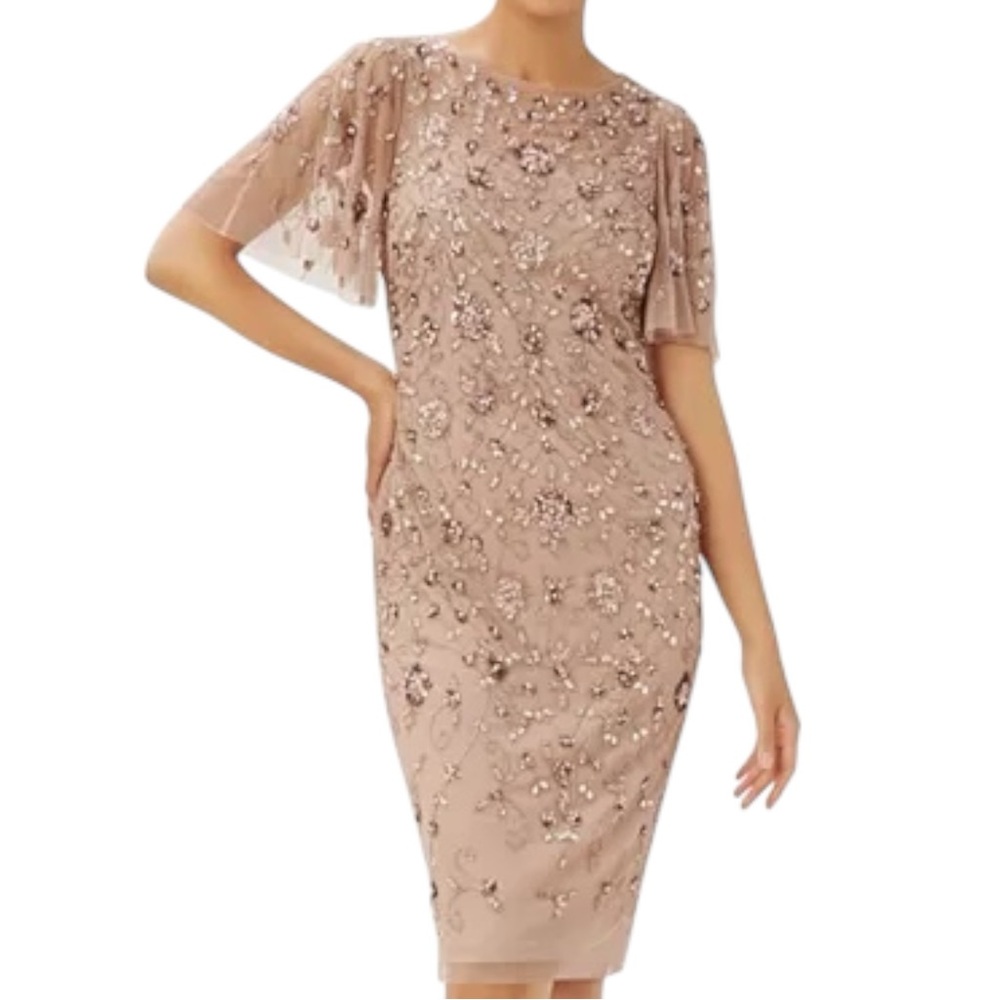 Adrianna Papell Taupe Embellished Midi Dress
